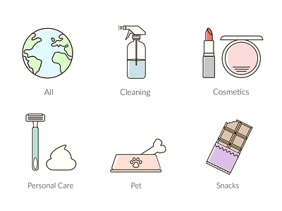 E-Commerce Category Icon Set cleaning cosmetics e commerce icon icons illustration illustrator personal pet products sketch snacks