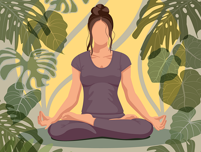 Yoga poster. design faceless health illustration tropical plant vector woman yoga