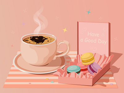 Sweet breakfast. box breakfast coffe desert design illustration macaron tasty vector