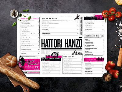 Hattori Hanzo Menu Design aesthetics business cards design design food and drink japanese menu design poster design