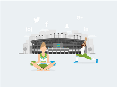 Warm Up buildings character design football illustration playbook social media sports stadium vector