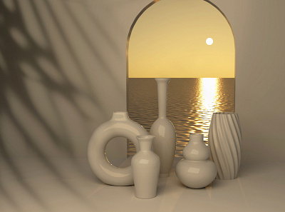 Palm Dreams 3d 3dmodel aesthetic design dream model ocean palm sunset vases white