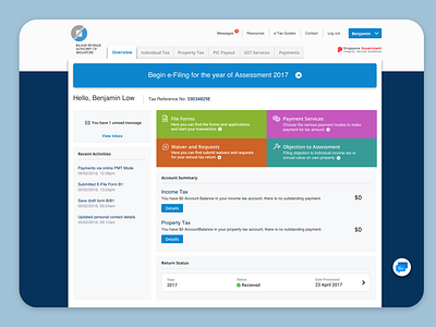 IRAS Tax portal Redesigned app desktop application home screen tax ui ux