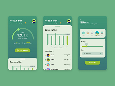 Carbon Footprint Tracker - Mobile App eco flat design green mobile app design mobile graph tracker ui ux