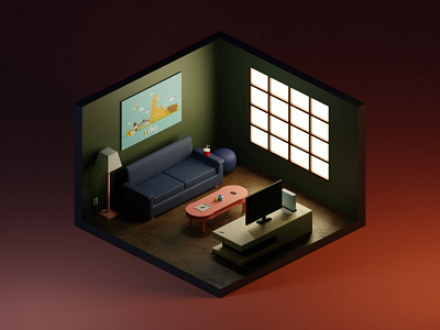 Living Room 3d blender design illustration lighting living room pathumshehan rooms