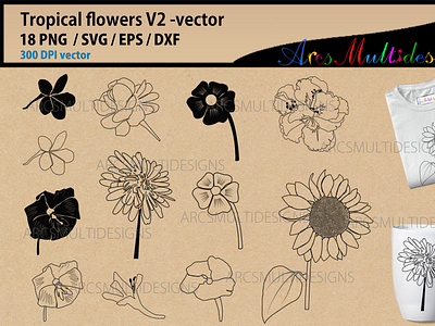 Tropical Flower 1 floral designs floral silhouette flower clipart flower illustration flower logo flower outline flower silhouette flower svg flowers tropical flower tropical leaves
