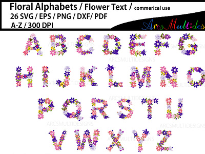 Floral alphabets - instant download a to z letters clipart floral designs flowe text flower alphabet flower alphabets flower letters flower logo instant download svg cut file