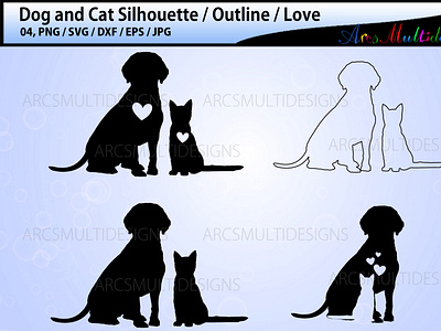 Dog and cat silhouette cat cat and dog love cat logo cat outline cat silhouette dog dog illustration dog logo dog outline dog silhouette doodle illustration instant download outline art silhouette