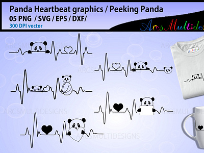 panda heart beat graphics clipart graphics heartbeat illustration instant download panda panda bear panda face panda heartbeat panda logo panda outline panda silhouette panda with board peeking panda print