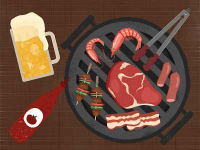 The daily meal-Grill barbecue bbq beer drawing food grill illustration