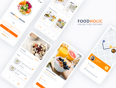 FoodHolic app delivery app food app mobile app design mobile ui online shopping orange order food shopping app soft ui