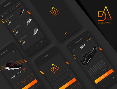 Dark Apparel apparel black ui dark ui mobile app design mobile ui online shopping shoes store shopping app soft ui sportswear