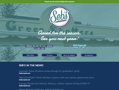 Seb's Green Shutters Website landing page microsite website wix