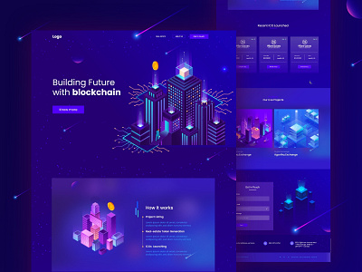 ICO landing page for real estate token blockchain blue clean crypto crypto landing page dark darktheme elementor templates indian designer indianpix modern premium elementor templates real estate real estate technology real estate token sanket wordpress design