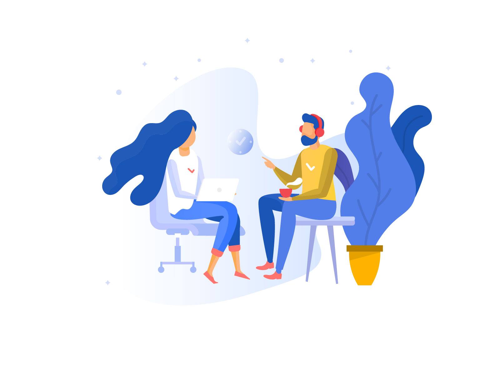 Office meeting Classic illustration apple macbook blue classic illustration clean co-working space coffee colleague freebie group discussion illustration indian design studio indianpix laptop meeting office office meeting office space word from home working man working woman