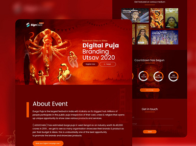 Digital Durga Puja Event Landing Page banding durga puja 2020 event landing page indian indian design agency indian designer indianpix landing page minimal sanket sanket pal signgaze traditional webdesign