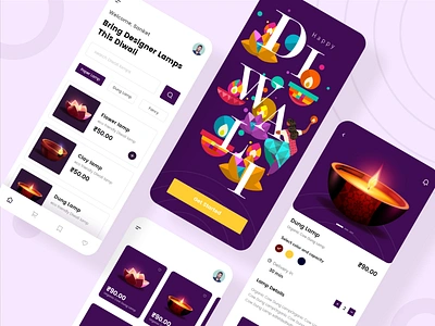 Diwali e-commerce App UI kit Freebie app ui clean dark theme diwali e commerce e commerce e commerce app free download free ui kit indian app indian app designer indian designer indianpix lamp shop minimal app sanket ui design