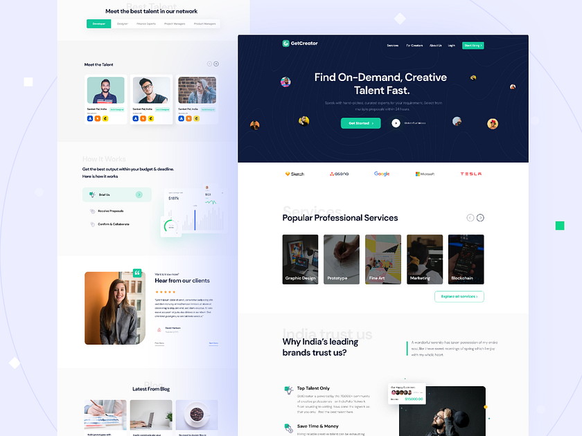 Getcreator- Indian freelance platform Landing page ui by Sanket Pal for ...