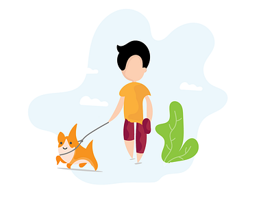 Morning walk illustration boy dog guy healthy morning walk