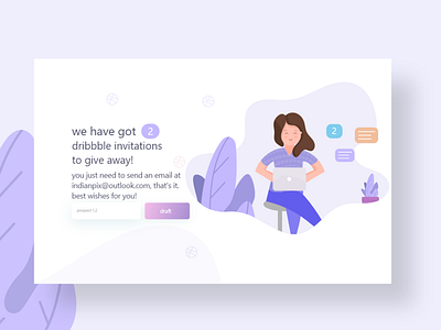 2 Dribbble invitations dribbble giveaway illustaration indianpix invitation invitation card invite lady gaga landing design landing page concept ui ux designer working woman