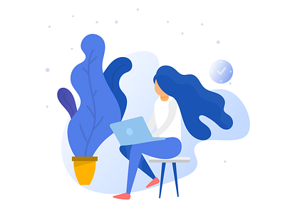 working woman illustration blue blue team branding clean collaboration creative custom flat illustration illustration indianpix indianpix designs landing page team ui design vector woman work from home working working woman