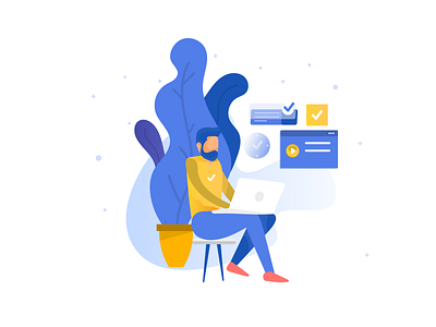 working man illustration blue blue team branding clean collaboration creative custom flat illustration illustraion indianpix indianpix design landing page man office space team uidesign vector work from home working man yellow