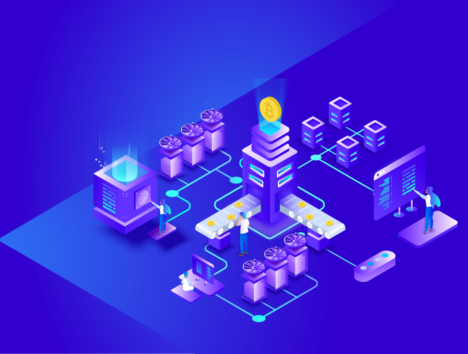 Bitcoin Mining Isometric illustration bitcoin bitcoin mining blue blues classy crypto currency crypto exchange crypto india crypto india ethereum flat gredient illustration isometric design isometric illustration mining modern purple ripple mining ripple mining