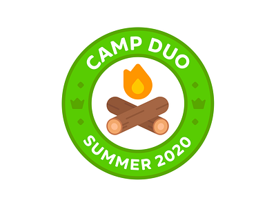 Duolingo Camp Duo Logo badge brand brand identity branding colorful duolingo embroidery geometric identity illustration logo minimal patch simple summer camp