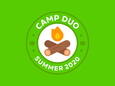Duolingo Camp Duo Logo badge brand identity branding design duolingo geometric illustration logo minimal seal simple