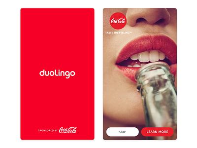 Duolingo Sponsorship - Coca Cola advertisement coca cola coke duolingo fullscreen ad sponsored
