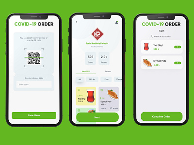 Covid-19 Order App app button concept corona covid19 design figma green mobile mockup modern phone qr qrcode scan ui ux