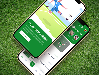 Football App app design figma football grass green illustration minimal mobile mockup modern turkish ui ux vector