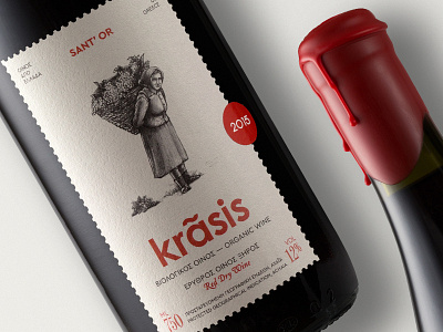 Krasis bio design greek illustration kommigraphics label wax wine