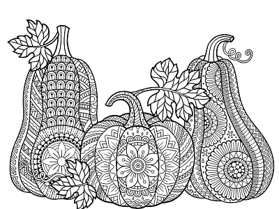 Halloween pumpkins in mandala style with detailed patterns