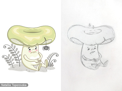 Cartoon character design. Sad Milk Mushroom