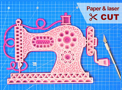 3D CUT Mandala vintage sewing machine. cartoon cutting file illustration sewing machine vector vintage
