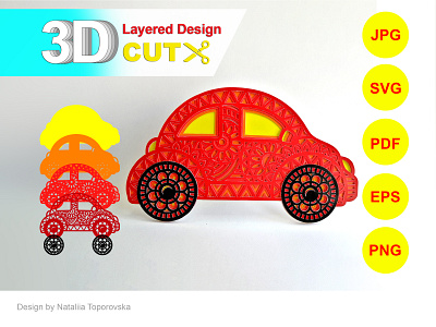 Paper layered Design Car in a mandala style