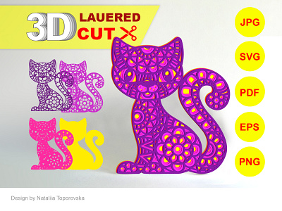 Paper layered Design Cat in a mandala style 3d design cat creative cricut cut cute animal layered decor mandala paper paper art paper design papercut