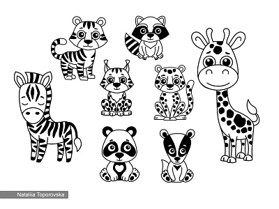 Black and white Silhouettes of funny zoo animals animal cartoon cartoon character children book illustration cut file giraffe illustration tiger vector zoo