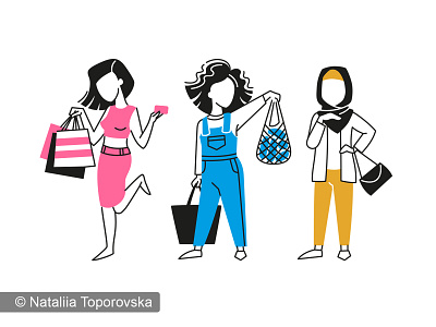 Women's shopping. Trendy vector style beauty branding character design fashion girl girl power graphic design illustration logo vector woman womans day