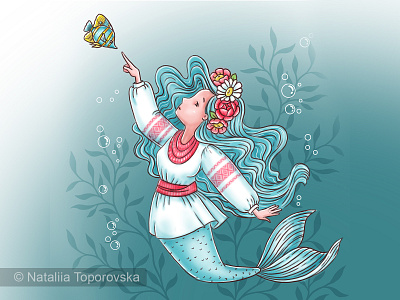 Ukrainian mermaid in an embroidered shirt - Vyshivanka character design embroidered graphic design illustration mermaid ukraine vector