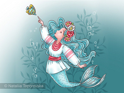 Ukrainian mermaid in an embroidered shirt - Vyshivanka