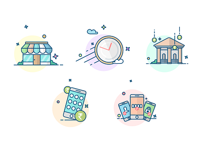 Colourful Icons bank colour colourful flat icon line logo money phone stars store time