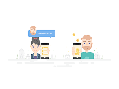 Send and receive money chat coins flat illustration money payment receive send upi