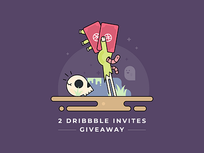 2 Invites Giveaway card dribbble dribbble giveaway icon illustration invite moon night skull zombie