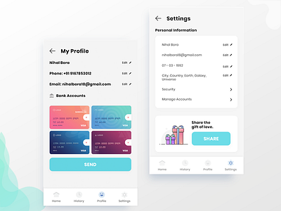 Inner Pages of the Payment App concept card card design credit card gift gradient money payment app ui ui design ux ux design