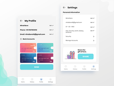 Inner Pages of the Payment App concept