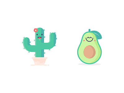 Avo N Cact art avocado cactus color cute design eat flat illustrration flower green happy icon illustration leaf tub vegetable