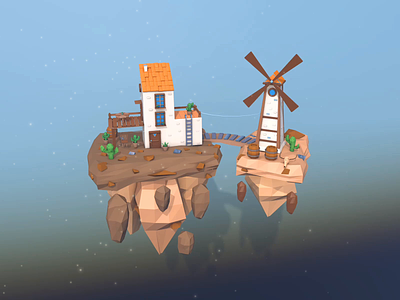 Isolation island😷 3d animation barrel cactus cinema4d cute floating island google house illustration low poly low poly design scene sky sky city skycity table windmill world