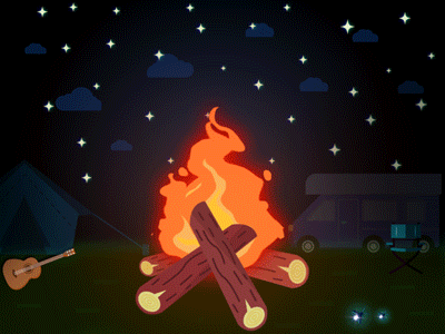 Fireflyszzz! animation camp camping fire flat flat illustration flat style google guitar illustration ui uiux